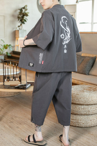 A70 P60 咖啡厅 2024夏装新款风大码宽松七分裤汉服潮流套装图片