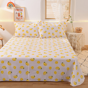 全棉100%纯棉床单单件小清新简约一颗柠檬被单子单双人学生宿舍