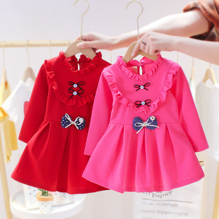 春装2022纯色蝴蝶结女童连衣裙新款罗马裙韩版中小女童连衣裙淑女