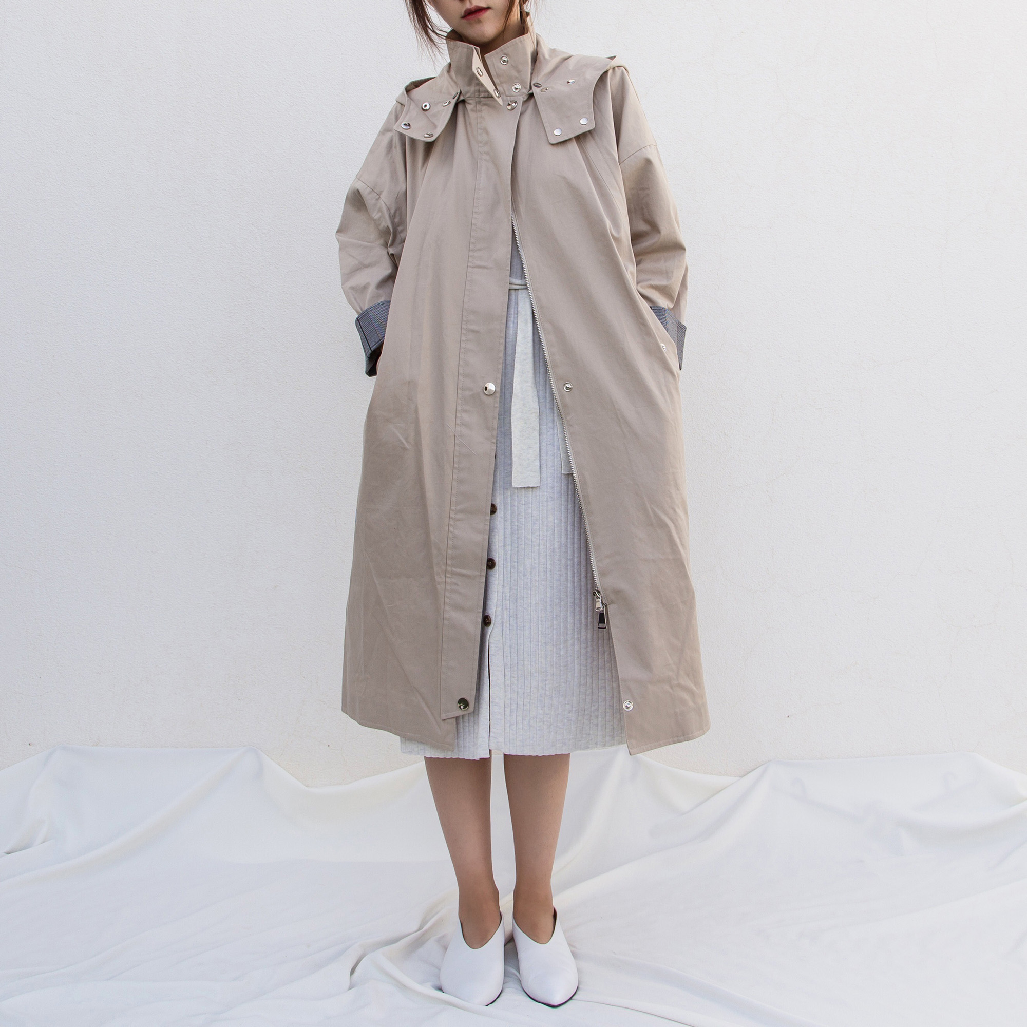 小芦苇经典连帽长款宽松风衣