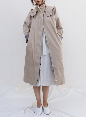 经典可摘卸连帽长款宽松风衣外套RS03017