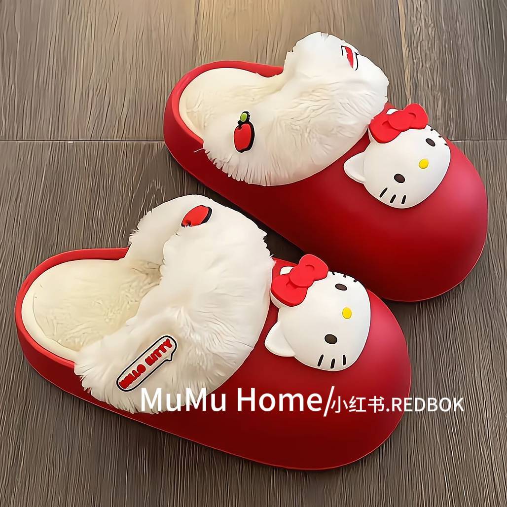 Mu Mu 可爱冒泡INS卡通美乐蒂厚底拖鞋冬季外穿保暖包头毛毛女潮