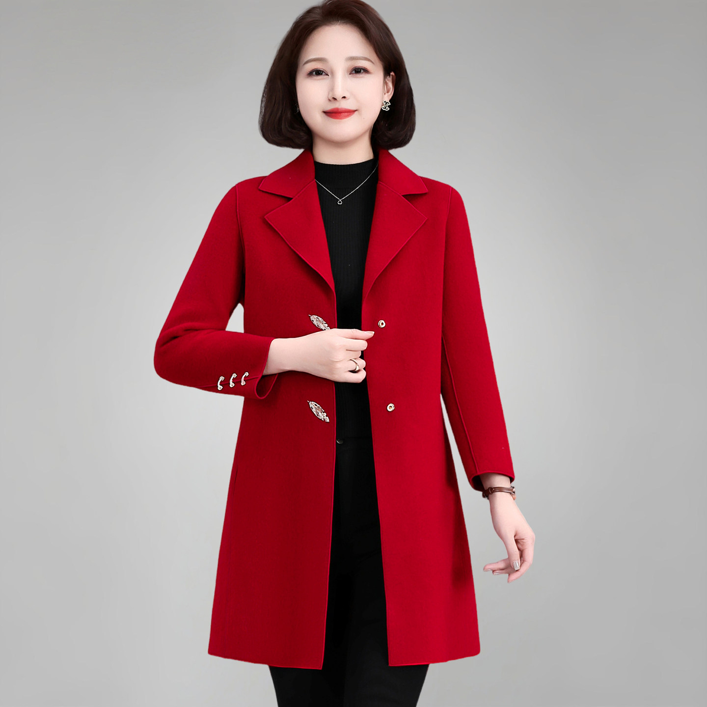 红色羊毛呢外套女士上衣2025秋冬季新款中年妈妈气质高级感呢大衣