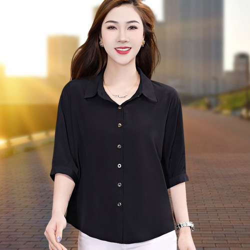 女士衬衫中袖初夏妈妈款宽松上衣