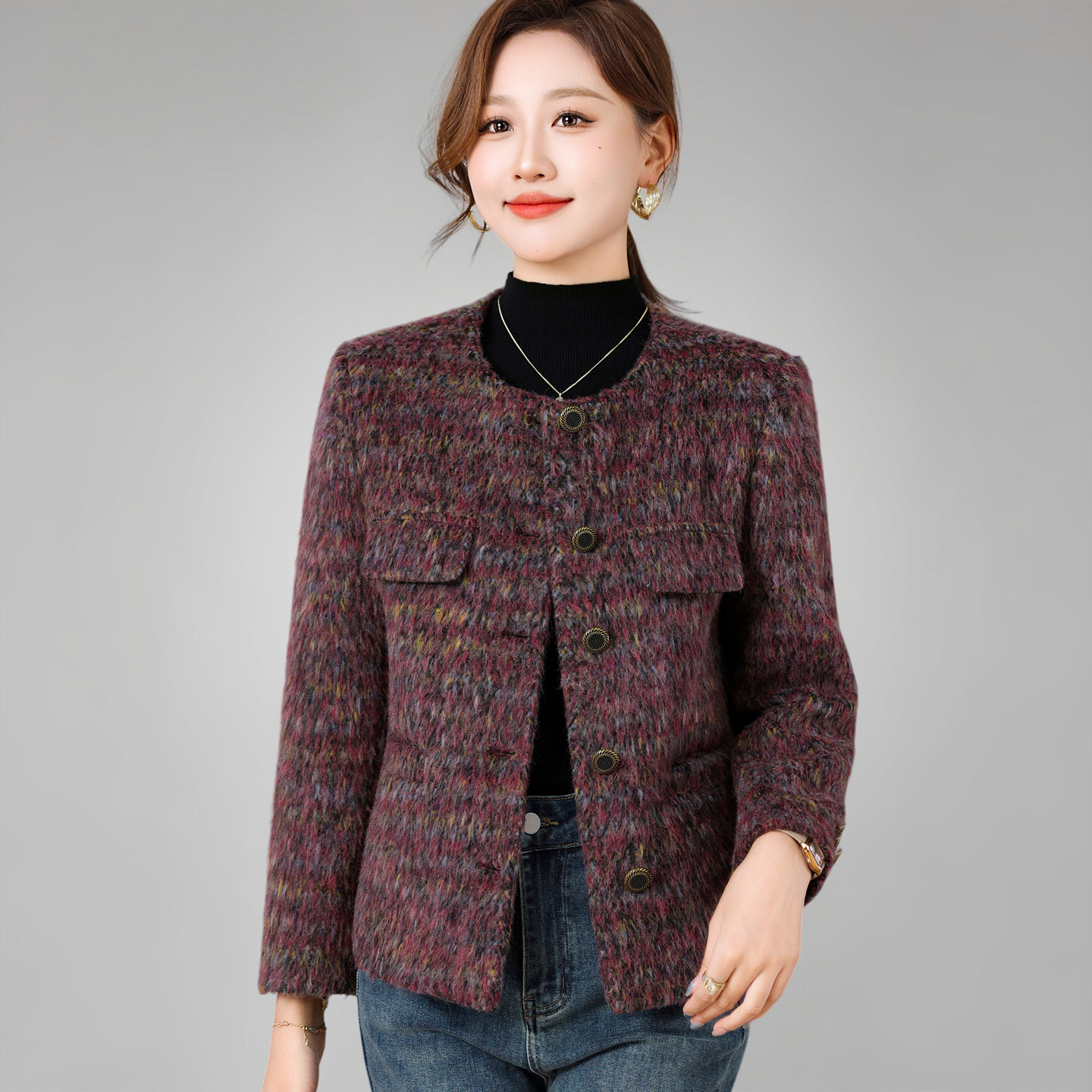 小香风女士呢外套2026年春装新款中年高端上衣妈妈绵羊毛短款大衣