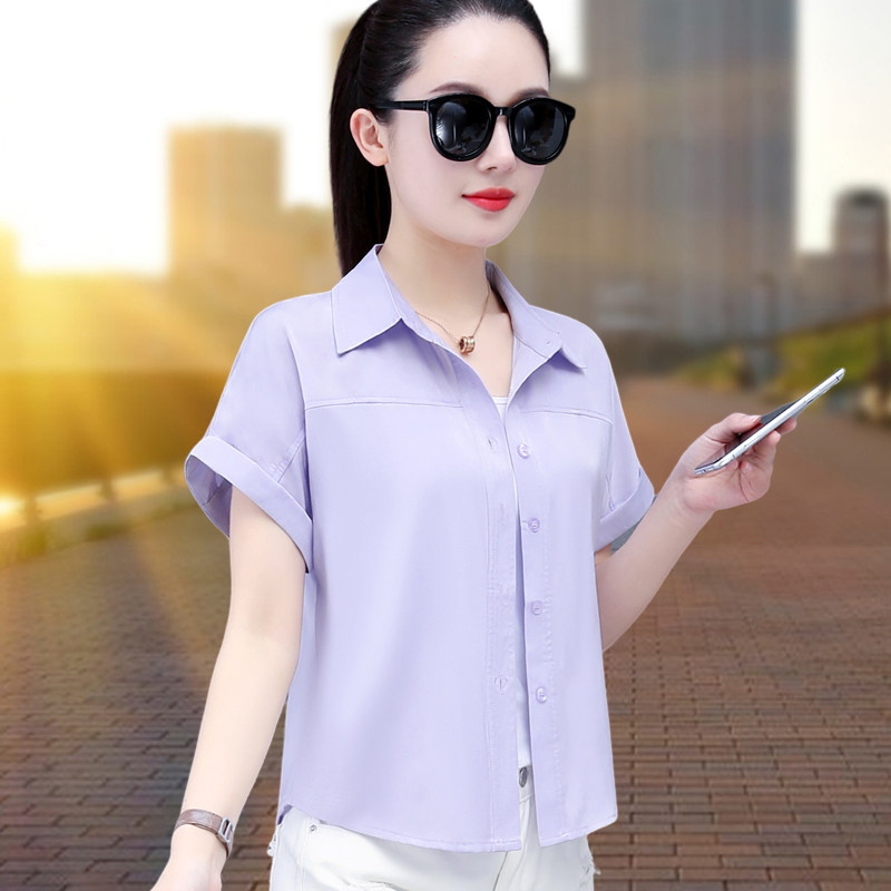 女士短袖衬衣2026夏季新款洋气上衣薄款棉麻衬衫职业半袖翻领开衫