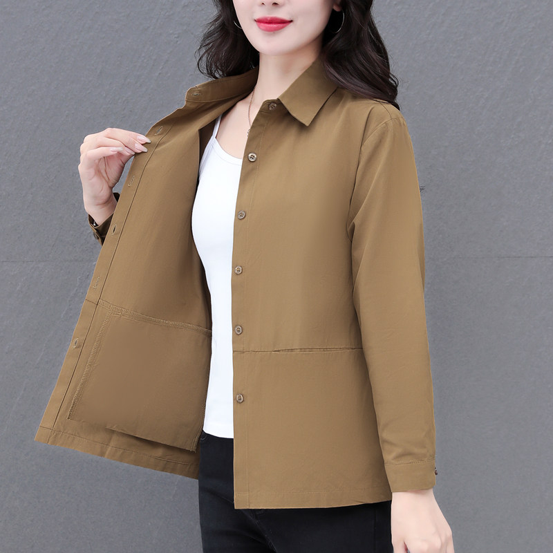 春秋休闲女士衬衫长袖2026新款时尚妈妈衬衣宽松纯棉上衣薄款外套