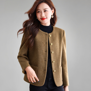 短款女士高端外套2025秋冬新款圆领休闲小香风上衣双面羊毛呢大衣