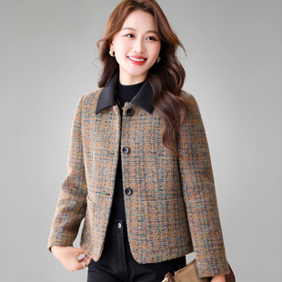 小香风毛呢外套女士冬装2025新款翻领妈妈西装高端中年短款厚上衣
