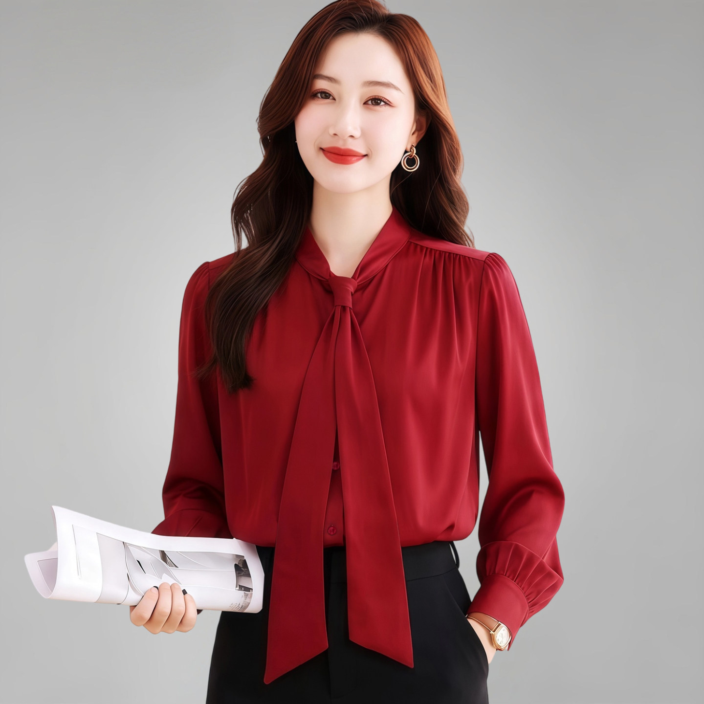 带领女士衬衫长袖高智感穿搭上衣