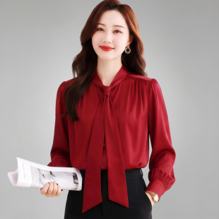 带领女士衬衫长袖2026秋季新款宽松高智感穿搭上衣职业装雪纺衬衣