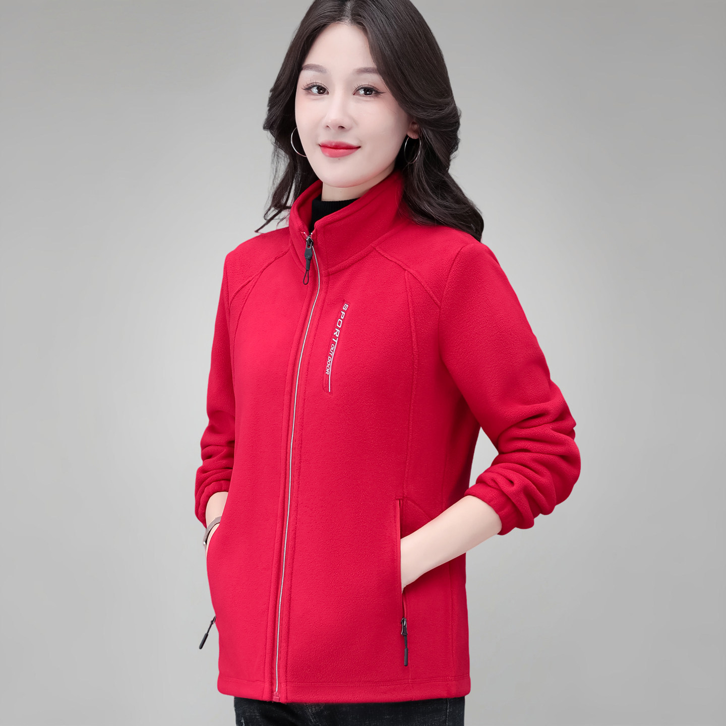 中年女士外套抓绒衣洋气保暖开衫