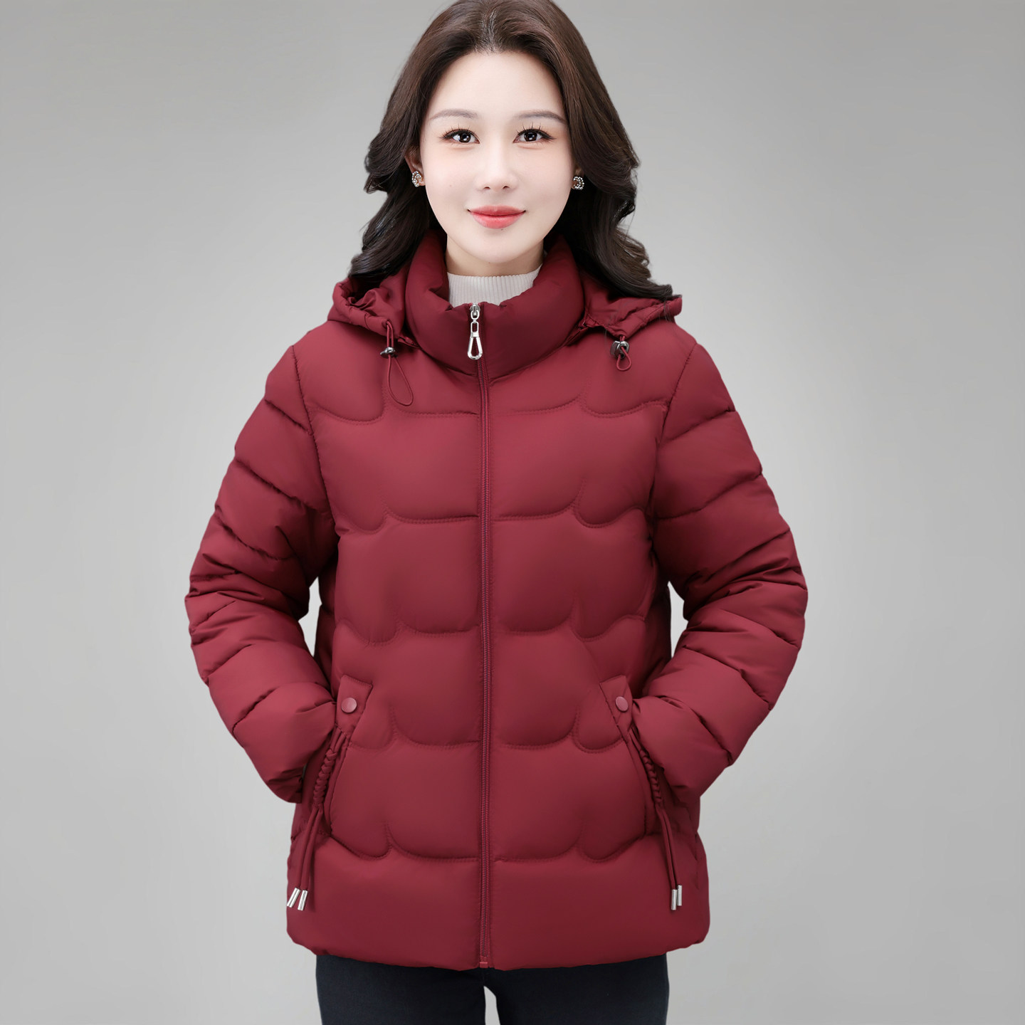 女士棉袄洋气外套妈妈红色棉衣