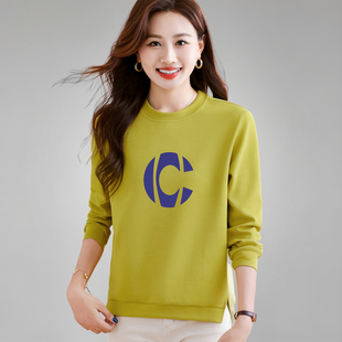 春秋女款无帽卫衣2026春装新款时尚印花上衣洋气妈妈加绒圆领外套