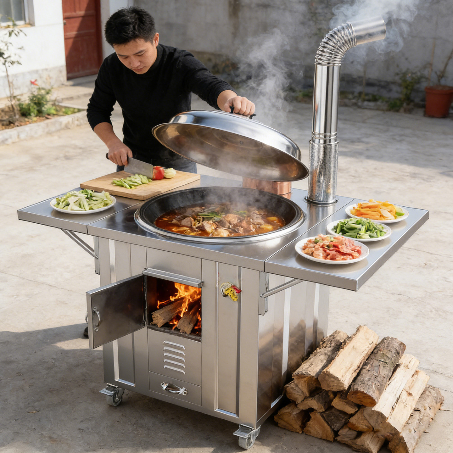 厚304不锈钢柴火灶农村家用可移动节能无烟烧柴大锅灶台工厂直销