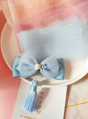 6cm皱皱雪纱丝带蝴蝶结diy手工发饰配件褶皱纱香芋紫蓝色 一琳C03