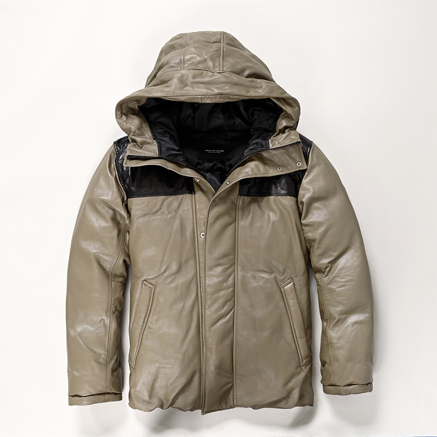 正品保暖好冬季男士连帽加厚真皮绵羊皮休闲中长款羽绒服