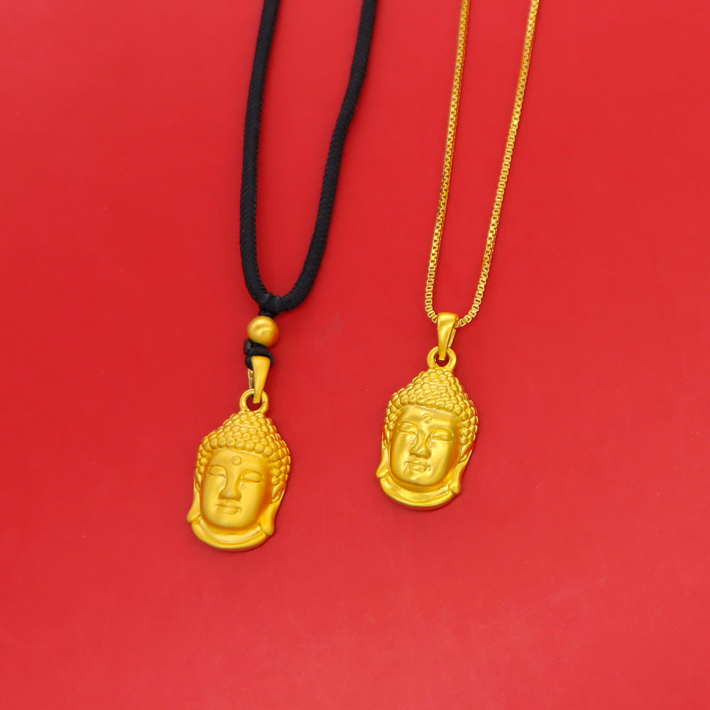 越南沙金佛头项链挂坠女款镀金黄金色佛像吊坠黑绳小佛头挂件首饰