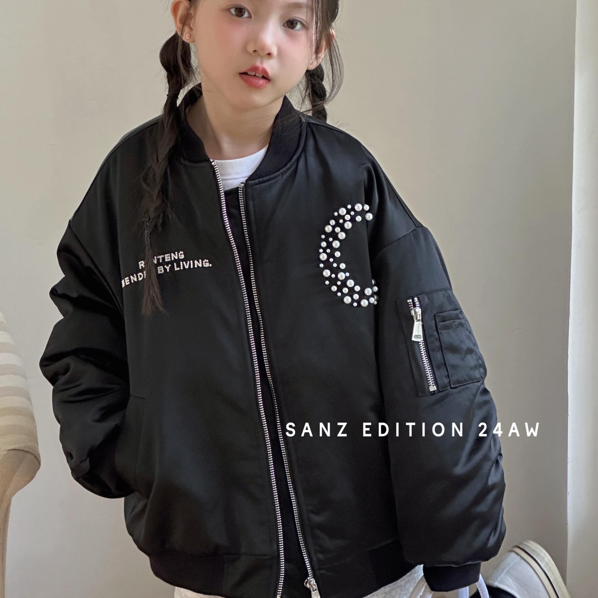 现货2025冬款叁作波拉韩国童装女童重工带钻夹棉外套夹克棒球服
