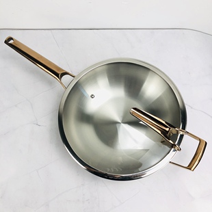 瑕疵特厚一体三层复合316不锈钢不粘平底锅无涂层煎炒锅电磁炉30