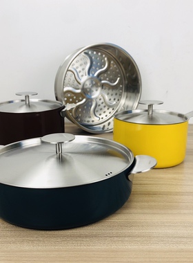 瑕疵304特厚三层复合钢陶瓷漆不锈钢16奶锅18汤锅24平底锅电磁炉