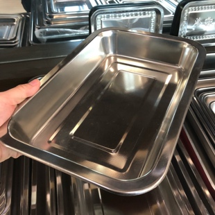 托盘宽边蒸饭盘快餐备菜盘水果盘烧烤店 加厚不锈钢深方盘加深老款