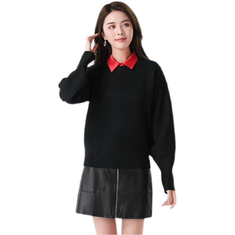 VERSATILE FAUX COLLAR WOMENS HORSE CLIP SHIRT NEW HIGH-END STRETCH SATIN RED SWEATER DECORATED FAKE SHIRT COLLAR SOLID COLOR