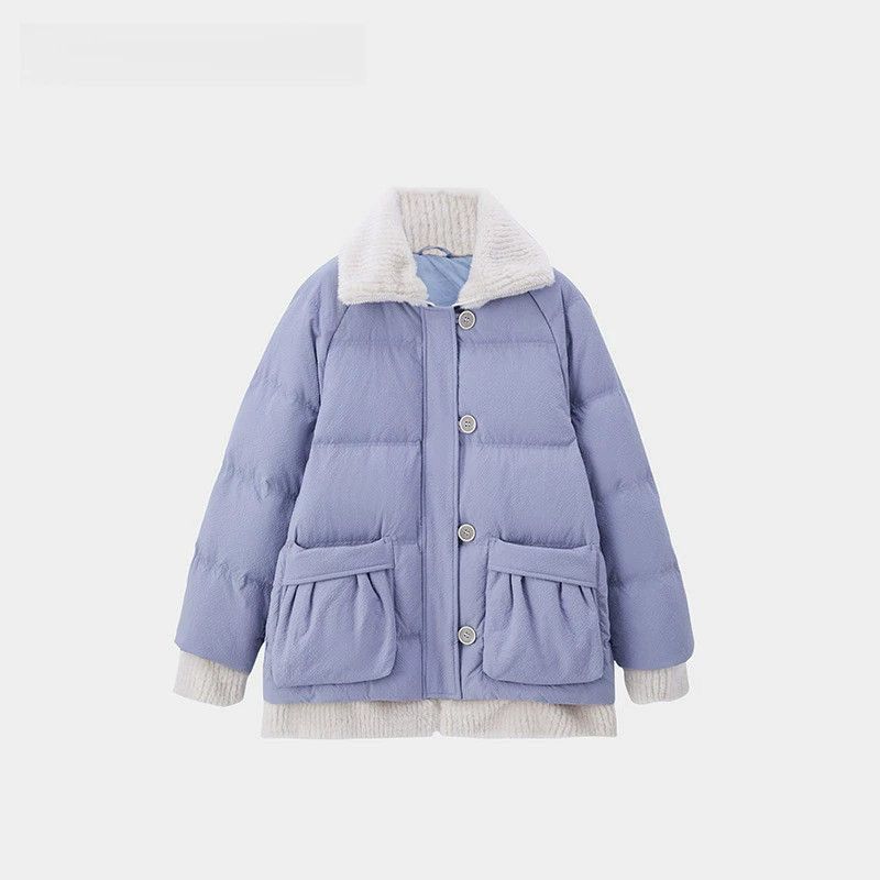 茵曼时尚假两件翻领羽绒服女24年秋冬新款小个子宽松显瘦鸭绒外套