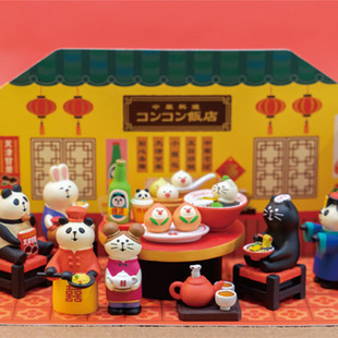 猫部杂货中华料理饭店美食街可爱猫咪熊猫摆件微场景摆拍道具公仔