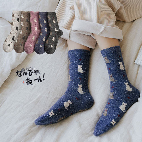 日系复古点点猫咪女生袜子