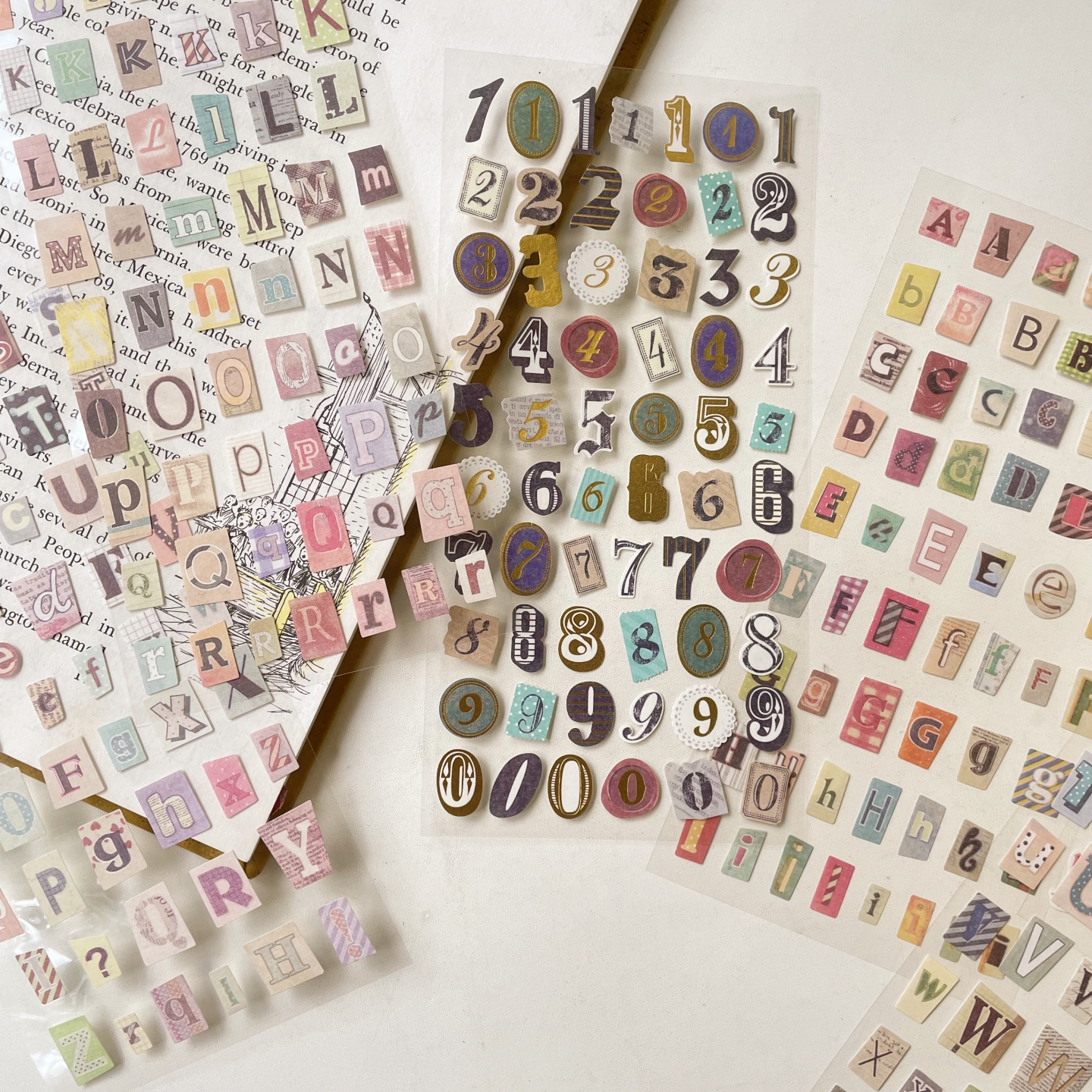 猫部杂货 6张入复古风字母数字贴纸办公文教手账日记DIY装饰贴纸