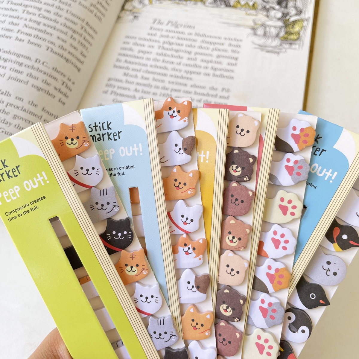猫部杂货 猫咪排排坐学生用记事分类便利贴日式卡通diy标记N次贴