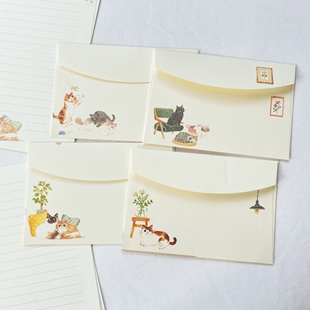 猫部杂货 日式猫咪玩耍日常A5信纸套装卡通小猫信笺治愈系小信封