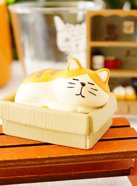 日式风睡颜虎纹猫咪回形针小摆件