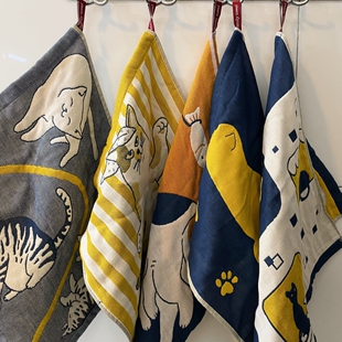 猫部杂货 日式卡通猫咪纱布方巾柔软儿童纯棉手帕毛巾厨房搽手巾