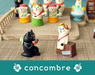 猫部杂货 夏季主题 沙滩旅猫迷你decole摆件小动物中控台车摆装饰