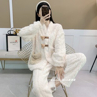 美梦珊瑚绒睡衣女秋冬季加绒加厚2025新款卡通法兰绒毛茸茸保暖家