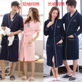 丝浴袍女韩版 薄款 家居服 100%纯棉情侣睡袍男女士短袖 美梦春秋夏季