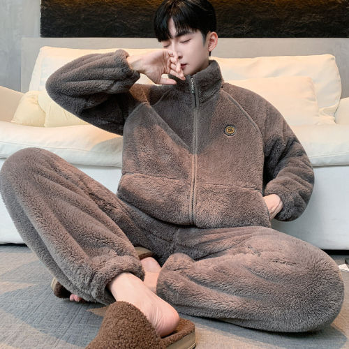 美梦锁温保暖可外穿珊瑚绒家居服套装男士秋冬大码休闲宽松法兰绒