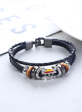 Temu动漫周边巨人海贼王骷髅头朋克手镯66号男士复古手链进击