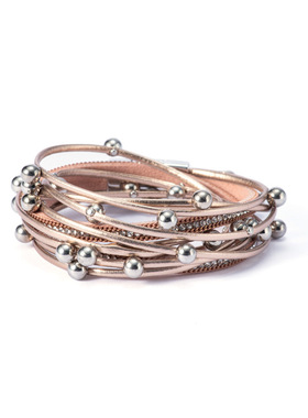 欧美流行跨境两圈钉珠皮手链多层皮革手链女时尚镶钻磁扣手镯手饰