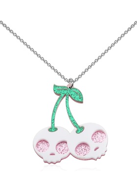 欧美外贸饰品跨境吊坠 新奇创意夜店派对 万圣节另类骷髅樱桃项链