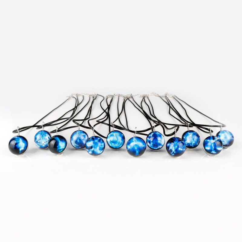 2017新款热卖12星座时光宝石夜光项链梦幻发光星空宇宙玻璃球吊坠