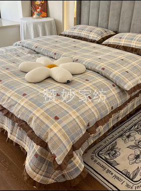 法式复古纯棉全棉床盖四件套夹棉绗缝床单四季通用2026年新款秋冬