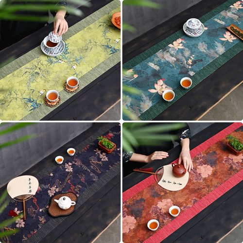 古春堂棱织茶旗香云纱桌旗茶席