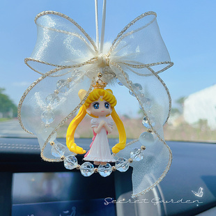 汽车挂件水冰月后视镜吊坠美少女车内饰品蝴蝶结羽毛车载吊饰新车