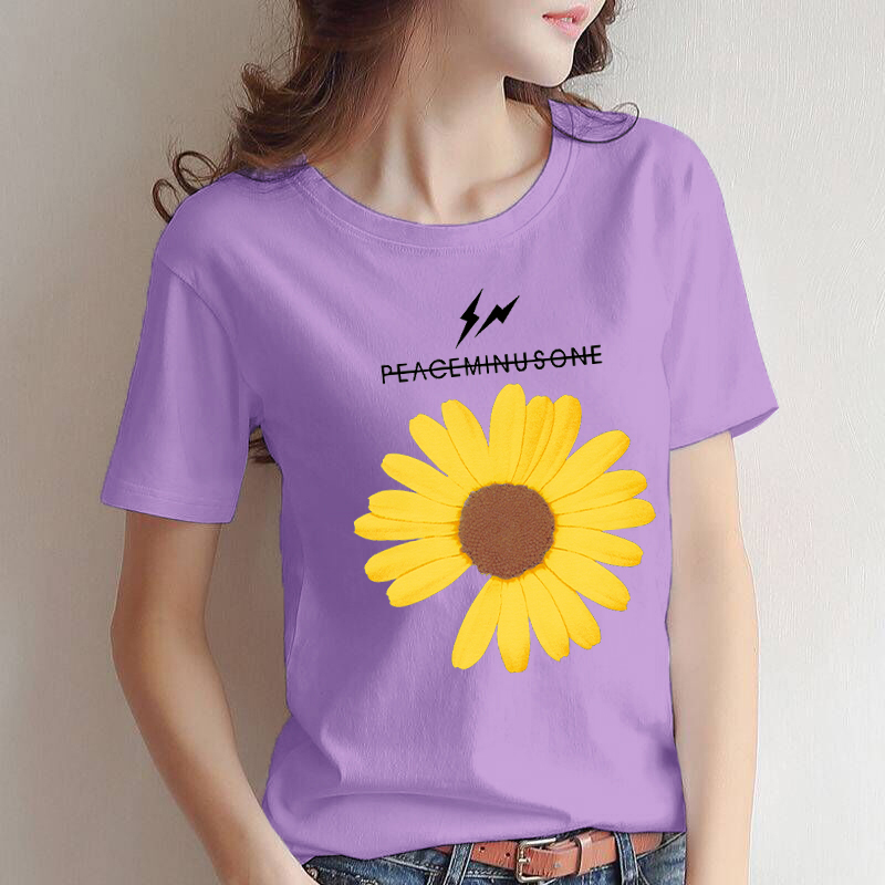 阳光小雏菊纯棉短袖t恤女2023夏季修身韩版潮ins半袖牛油果绿上衣