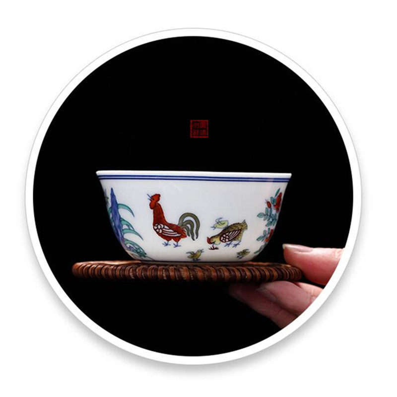 大明成化斗彩鸡缸杯 景德镇手工高仿古玩功夫茶杯2.8亿手绘主人杯