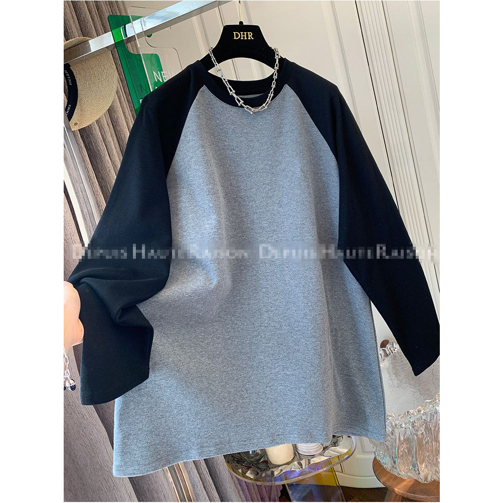 慵懒风PMM拼色宽松女上衣外套韩版百搭别致松弛感休闲外搭女卫衣