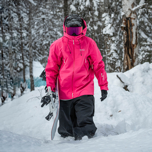 雪否桃红色3L防水防风耐磨滑雪外套全压胶oversize单板滑雪服加绒